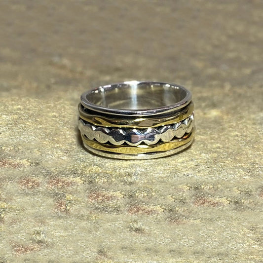 Sterling Silver & Brass Spinner Ring- Size 7