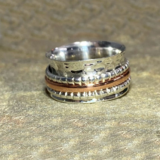 Sterling Silver & Copper Spinner Ring- Size 7