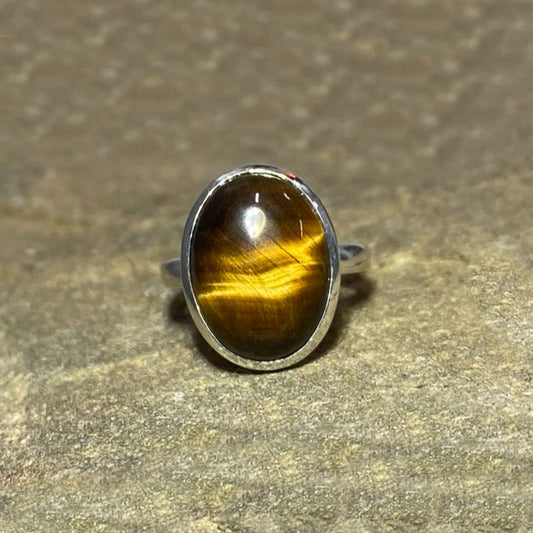 Oval Tigers Eye Ring- Size 6