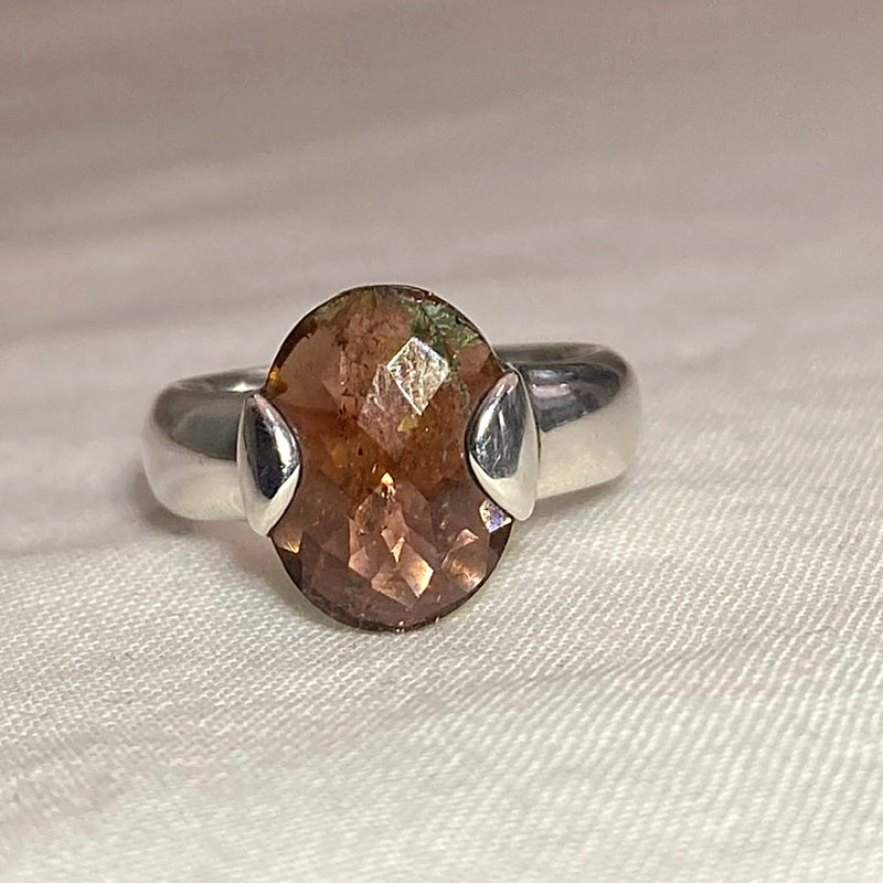 Faceted Oval Orange Tourmaline Ring- Size 8
