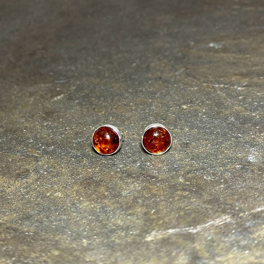 Round Amber Stud Earrings