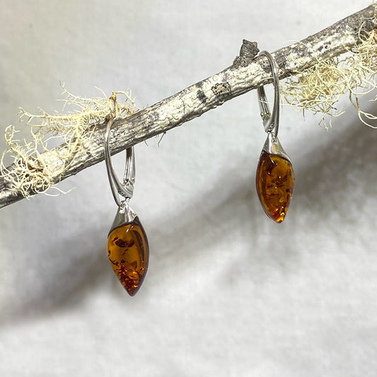 Pear Shaped Amber Earrings