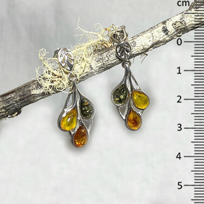 Multi-Coloured Amber Stud Earrings