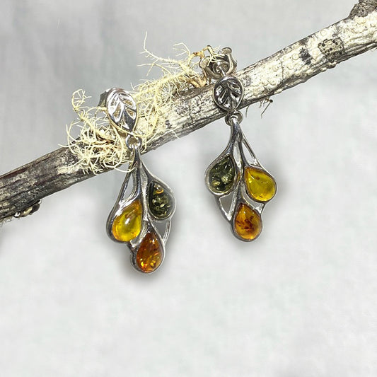 Multi-Coloured Amber Stud Earrings