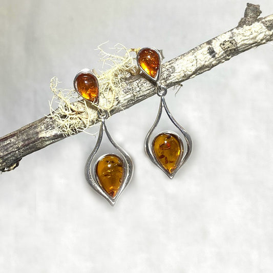 Pear Shaped Amber Stud Earrings