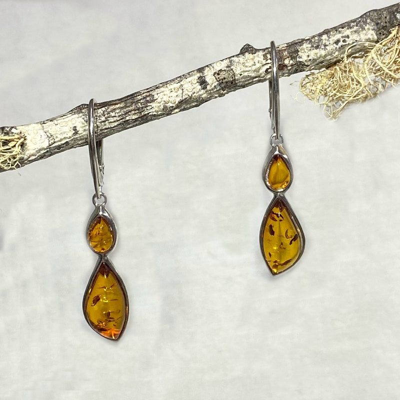 Teardrop & Freeform Amber Earrings