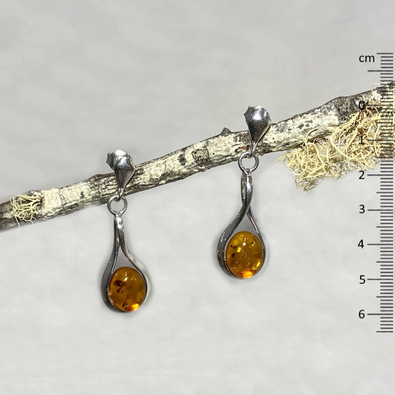 Oval Amber Ornate Sterling Silver Stud Earrings