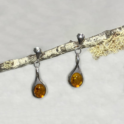 Oval Amber Ornate Sterling Silver Stud Earrings