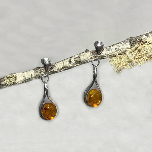 Oval Amber Ornate Sterling Silver Stud Earrings