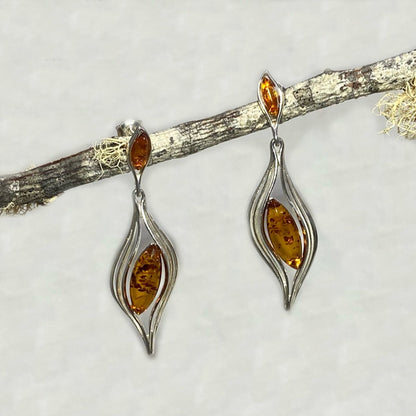 Marquese Amber Ornate Sterling Silver Stud Earrings