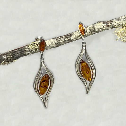 Marquese Amber Ornate Sterling Silver Stud Earrings