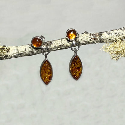 Round & Marquese Amber Stud Earrings