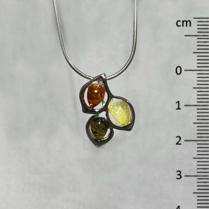 Ornate Sterling Silver Multi-Coloured Amber Pendant