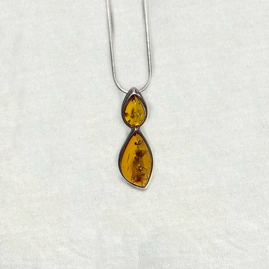 Double Teardrop Amber Pendant