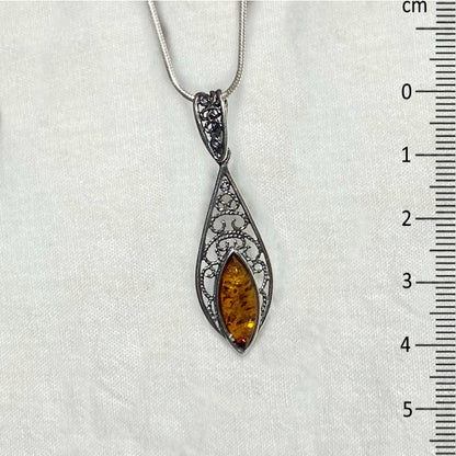 Marquese Amber Ornate Sterling Silver Pendant