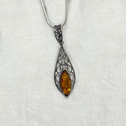 Marquese Amber Ornate Sterling Silver Pendant