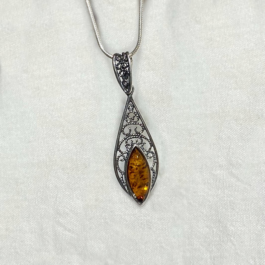 Marquese Amber Ornate Sterling Silver Pendant