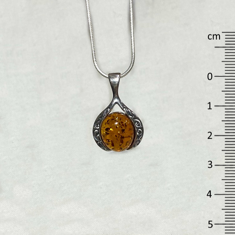 Oval Amber Ornate Sterling Silver Pendant