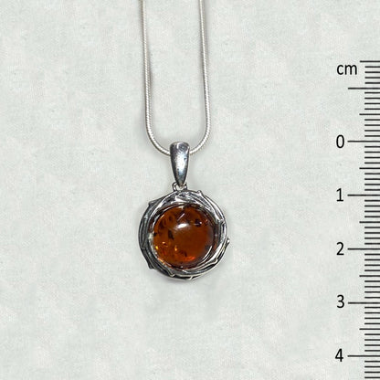 Round Amber Ornate Sterling Silver Pendant
