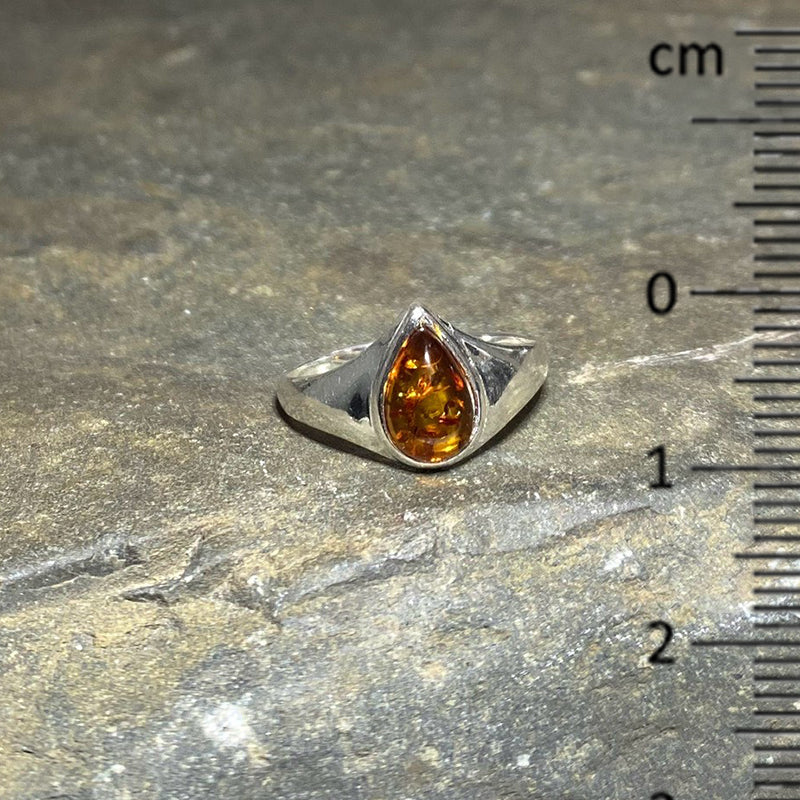 Teardrop Amber Ring- Size 7.5