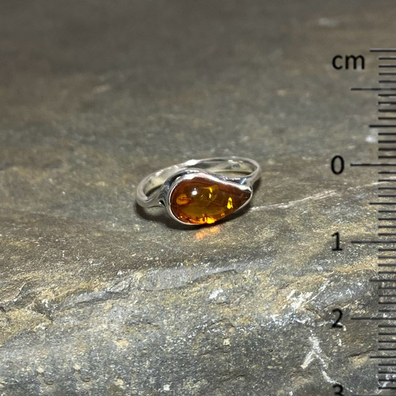 Teardrop Amber Ring- Size 9