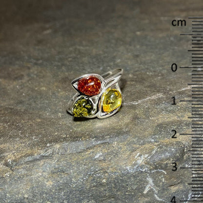 Multi-Coloured Amber Ring- Size 10