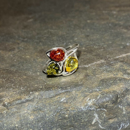 Multi-Coloured Amber Ring- Size 10