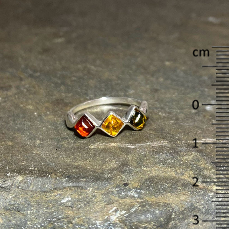 Multi-Coloured Amber Ring- Size 9