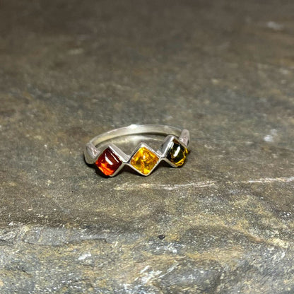 Multi-Coloured Amber Ring- Size 9