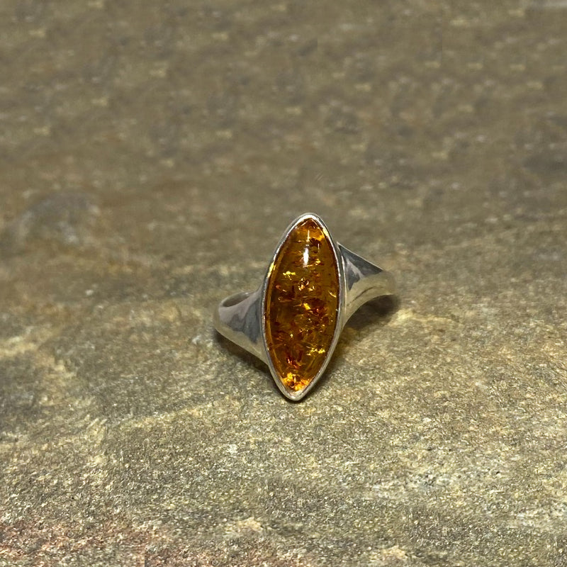 Marquese Amber Offset Sterling Silver Ring- Size 10
