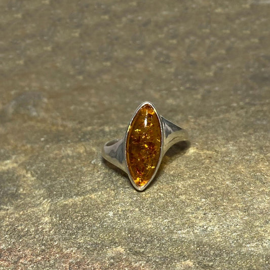 Marquese Amber Offset Sterling Silver Ring- Size 10