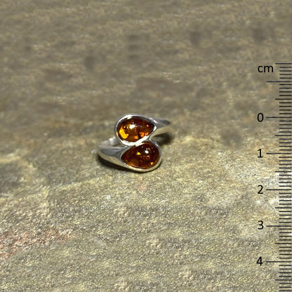 Double Teardrop Amber Ring- Size 7.5