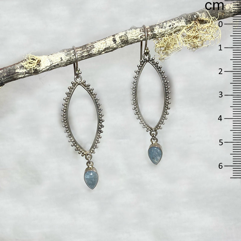 Pear Shaped Aquamarine Ornate Sterling Silver Earrings