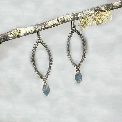 Pear Shaped Aquamarine Ornate Sterling Silver Earrings