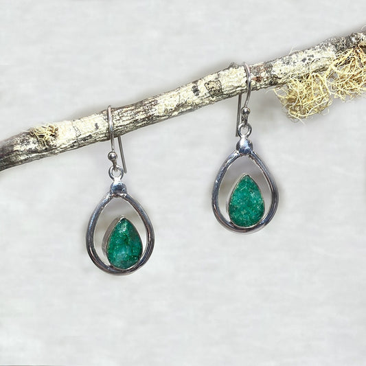 Triangle Faceted Emerald Earrings