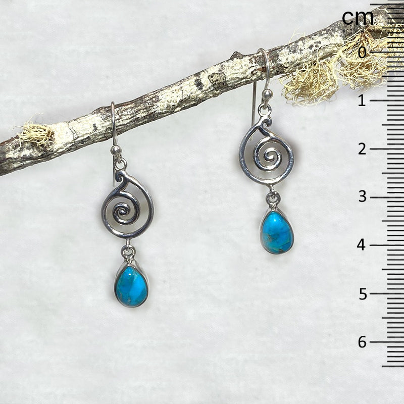 Teardrop Turquoise Ornate Sterling Silver Earrings