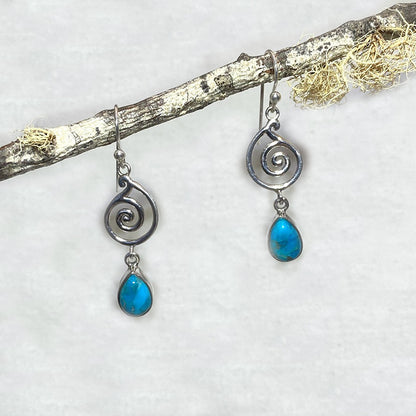 Teardrop Turquoise Ornate Sterling Silver Earrings