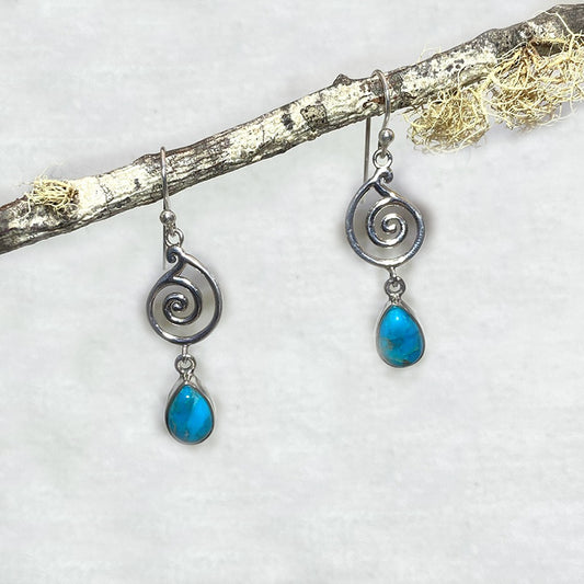 Teardrop Turquoise Ornate Sterling Silver Earrings