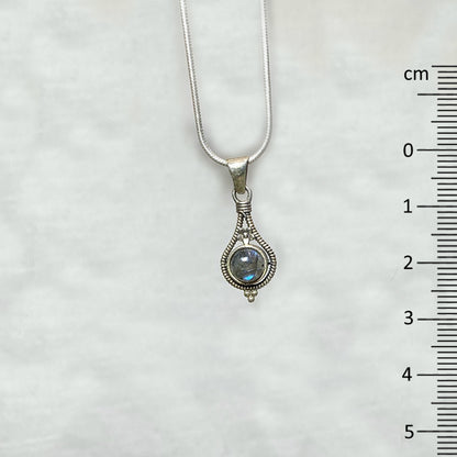 Round Labradorite Ornate Sterling Silver Pendant