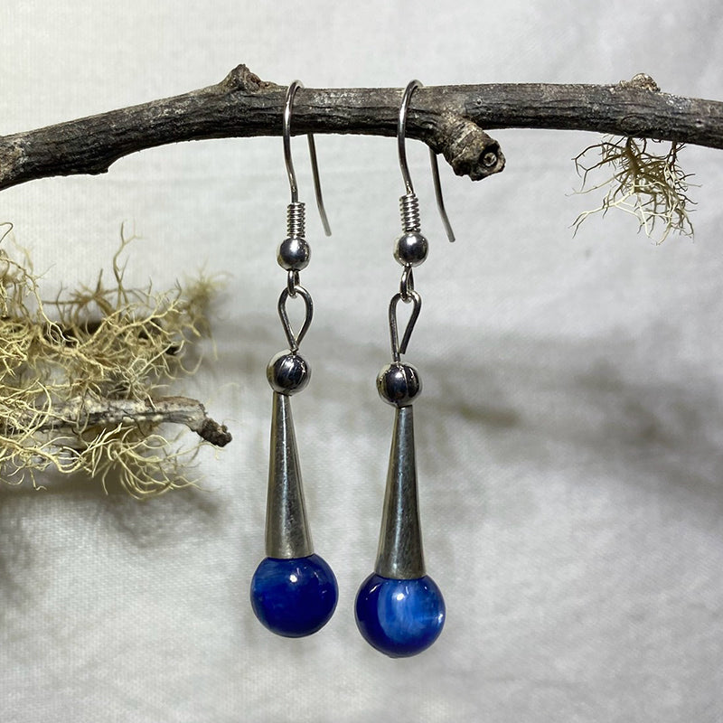 Round Blue Kyanite Ornate Sterling Silver Earrings