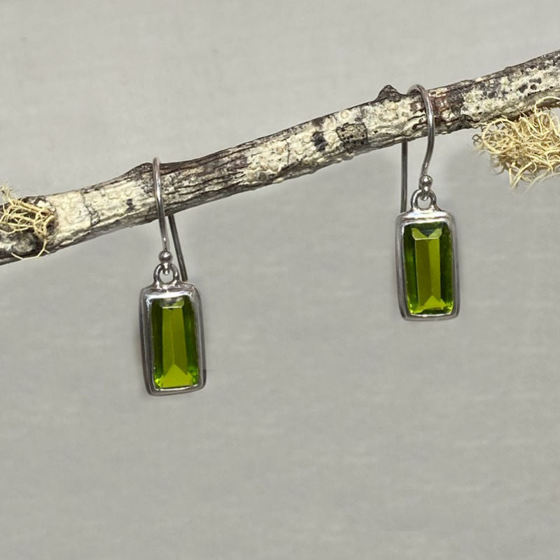 Faceted Rectangle Peridot Earrings