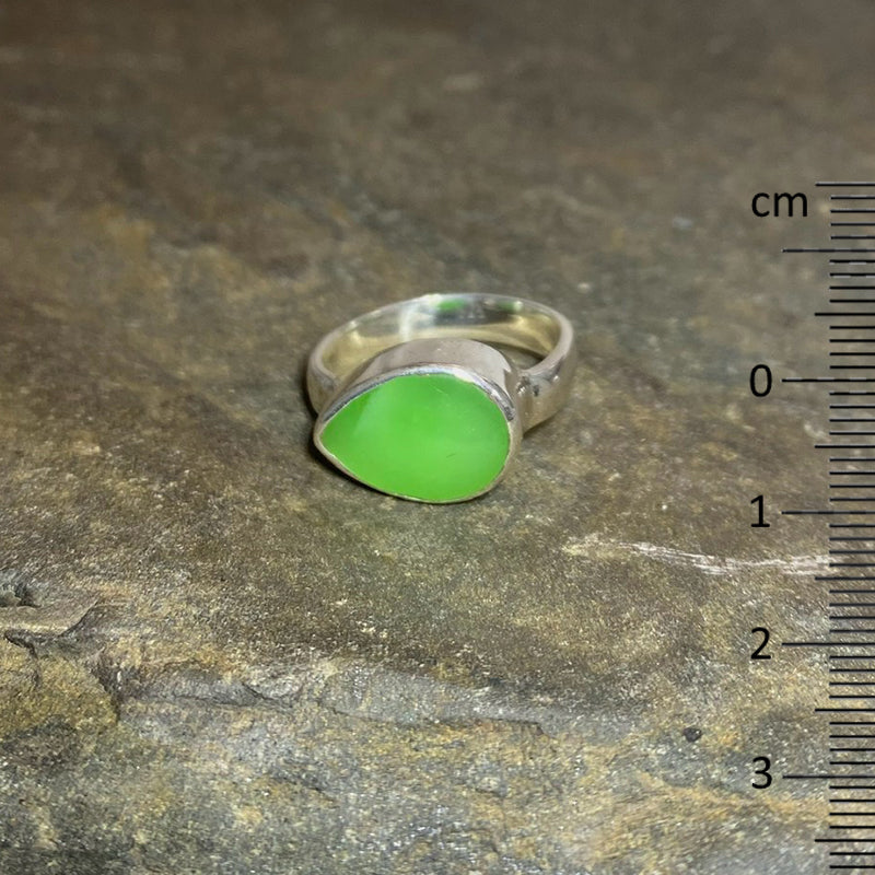 Offset Teardrop Chrysoprase Ring- Size 8