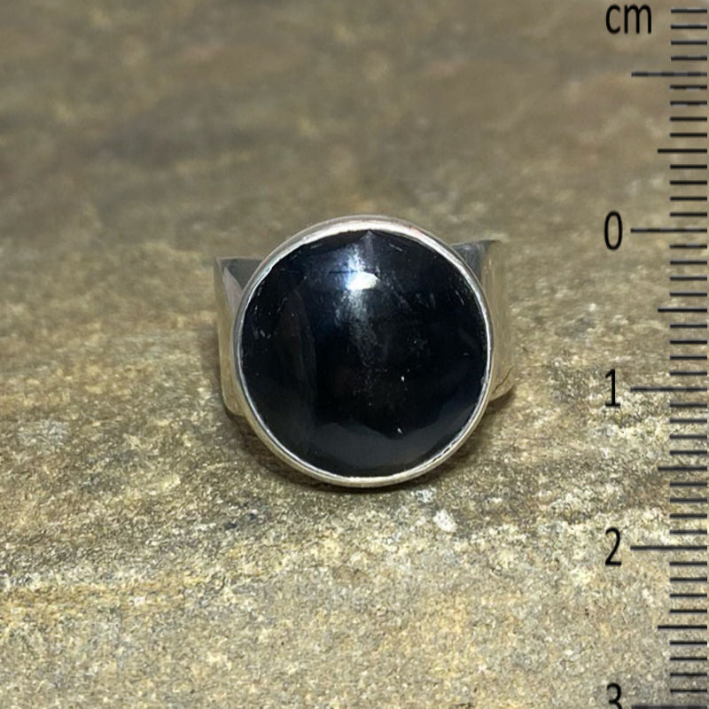 Round Black Obsidian Ring- Size 8.5