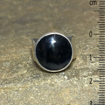Round Black Obsidian Ring- Size 8.5