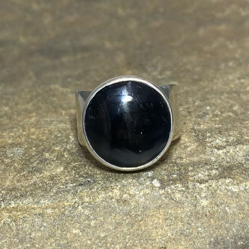 Round Black Obsidian Ring- Size 8.5