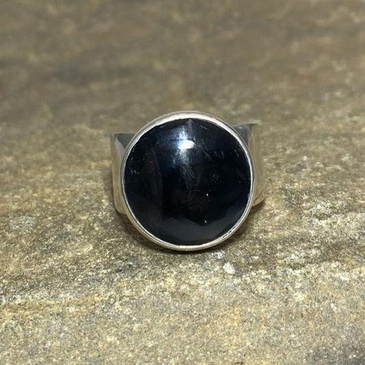 Round Black Obsidian Ring- Size 8.5