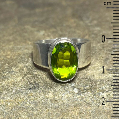 Faceted Oval Peridot Ring- Size 7