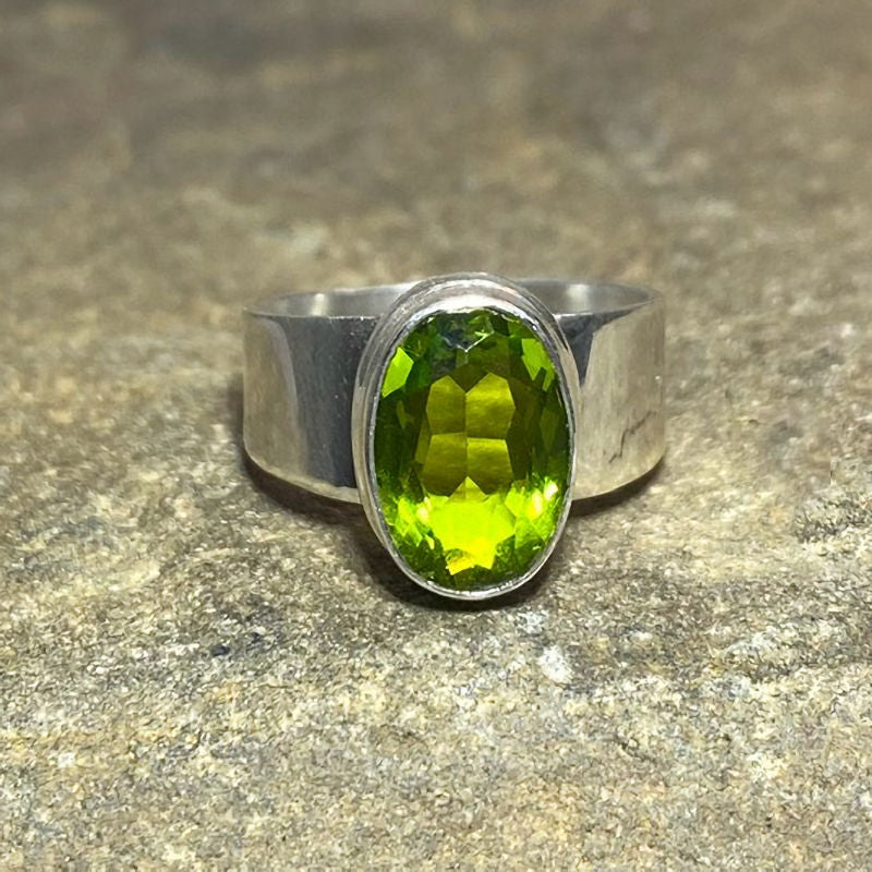 Faceted Oval Peridot Ring- Size 7