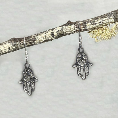 Sterling Silver Hamsa Hand Earrings