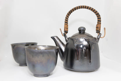 Traditional Japanese Teapot Set - Silver Chrome